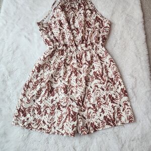 Cream & Brown Abstract Print Halter Romper